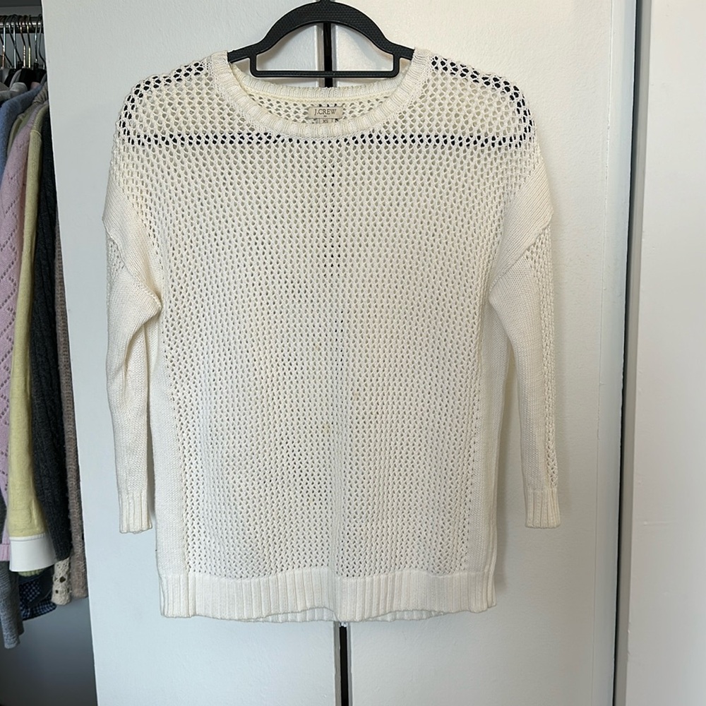 J Crew white knit sweater 3/4 sleeve